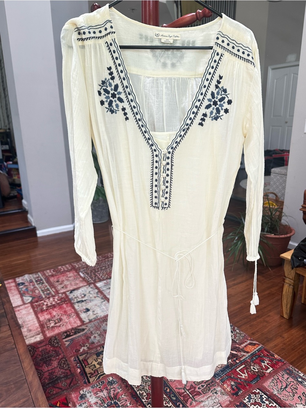 American Eagle Outfitters tunic dress  navy blue floral embroidery Size M
